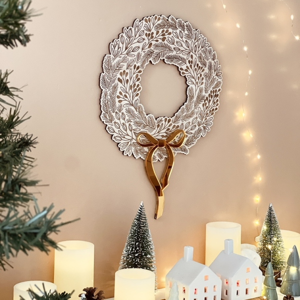Couronne de l'Avent en bois décorative, décoration murale Noël
