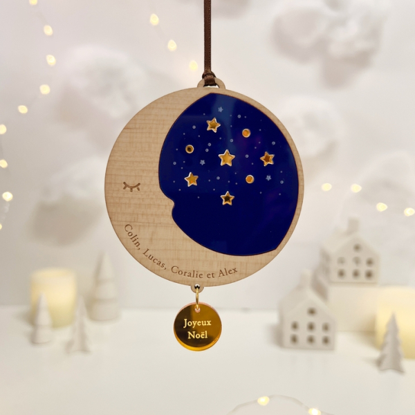 Suspension sapin de Noël personnalisée famille, modèle lune