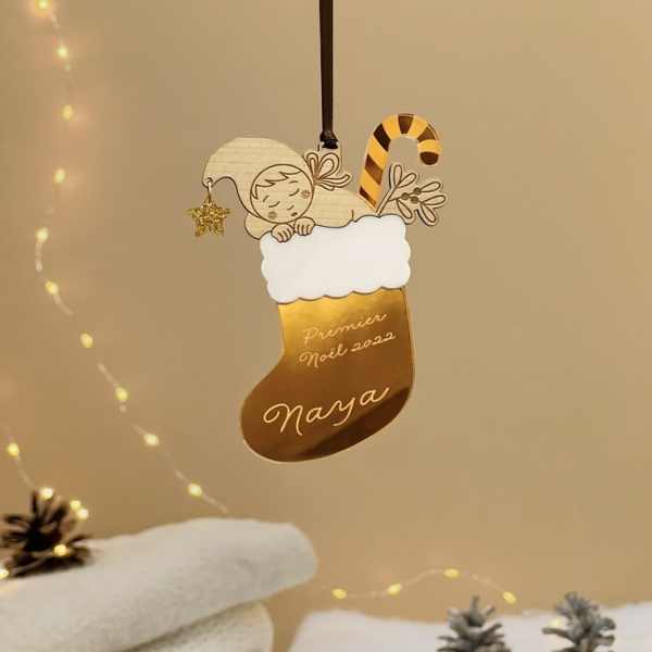 Suspension sapin de Noël lutin dans sa chaussette