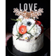 Cake topper décoration de gâteau LOVE avec fleurs gravées Hinalys