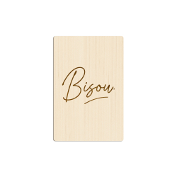 Carte postale en bois Bisou, cadeau St Valentin