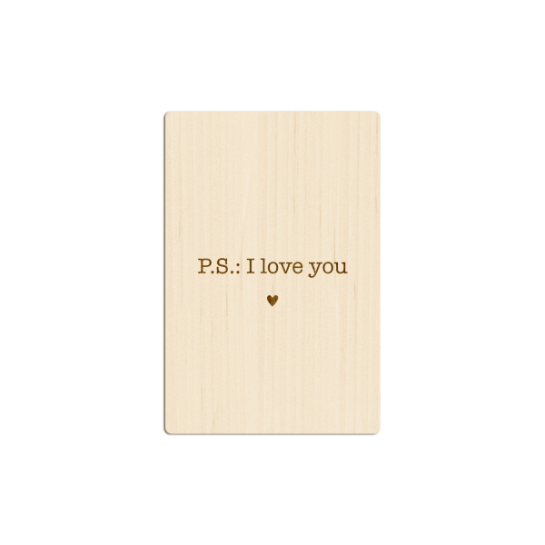 Carte postale en bois PS I love you, cadeau original Saint-Valentin