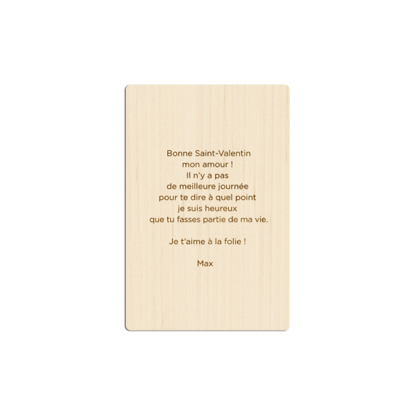 Carte Saint-Valentin en bois, message PS i love you