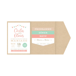 Invitation mariage Guinguette guirlande de fanions couleurs pastel