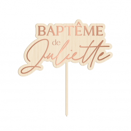 Cake topper baptême calligraphie bois et plexiglas