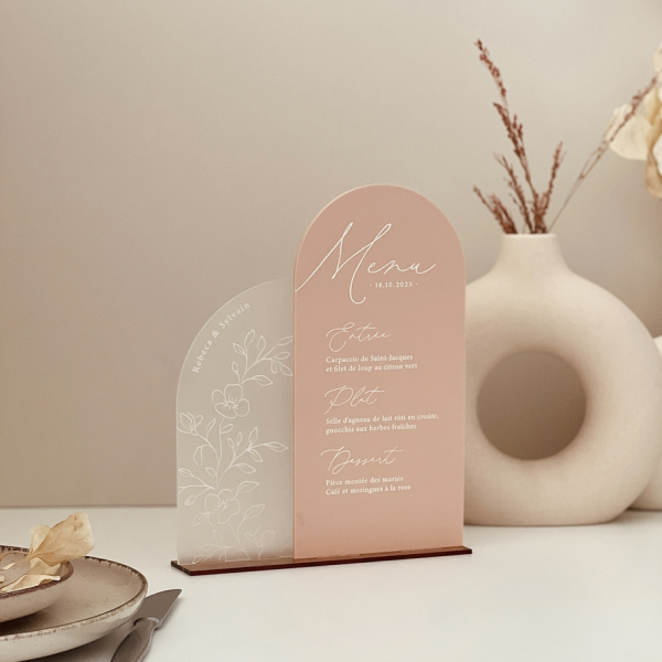 Menu personnalisé mariage thème pastel et fleurs