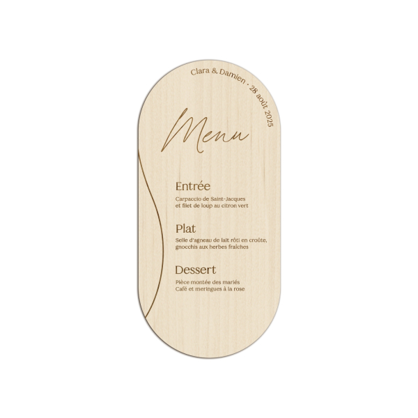 Menu de mariage en bois à personnaliser