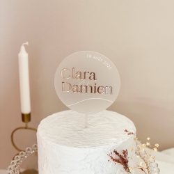 Cake topper mariage personnalisé, plexiglas opale avec miroir