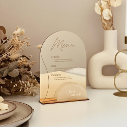 Menu mariage sur socle plexiglas miroir, mariage chic