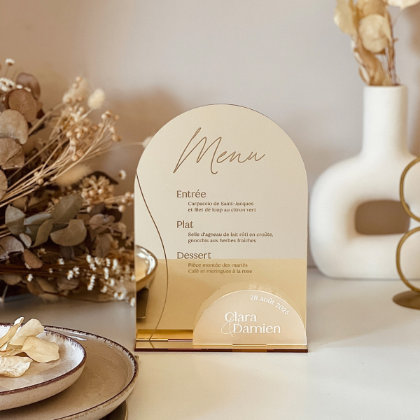 Menu de mariage personnalisé à poser, décoration minimaliste