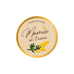 Magnet personnalisé en bois mimosa, cadeau Mamie