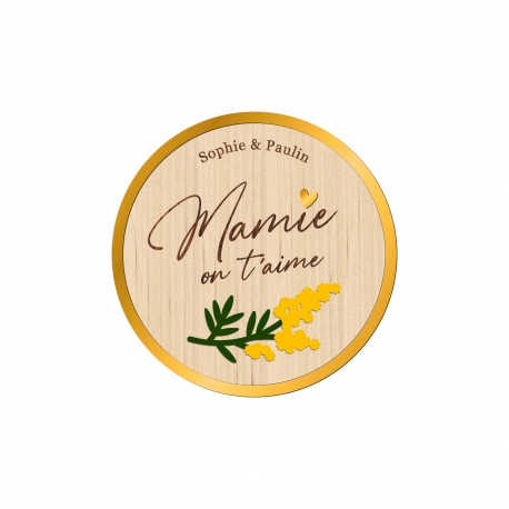Magnet personnalisé en bois mimosa, cadeau Mamie