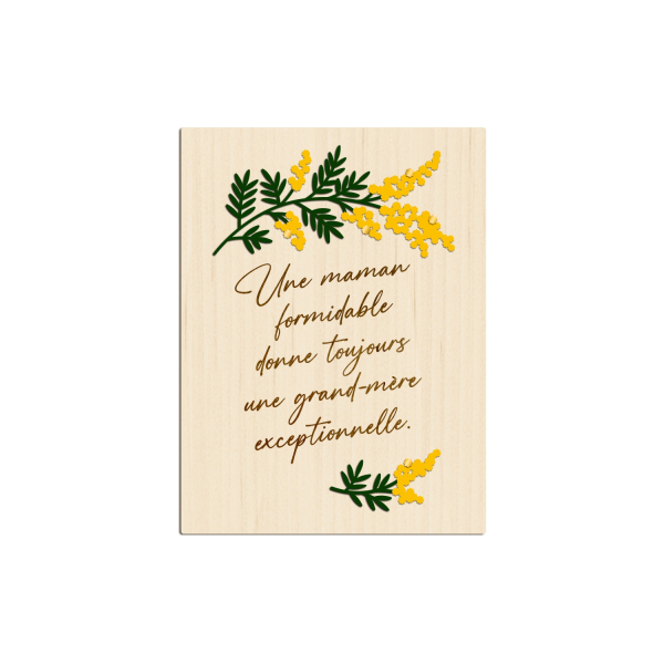 Cadeau original mamie, affiche en bois mimosa
