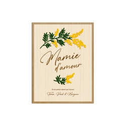 Affiche en bois personnalisée mimosa, cadeau grand-mère