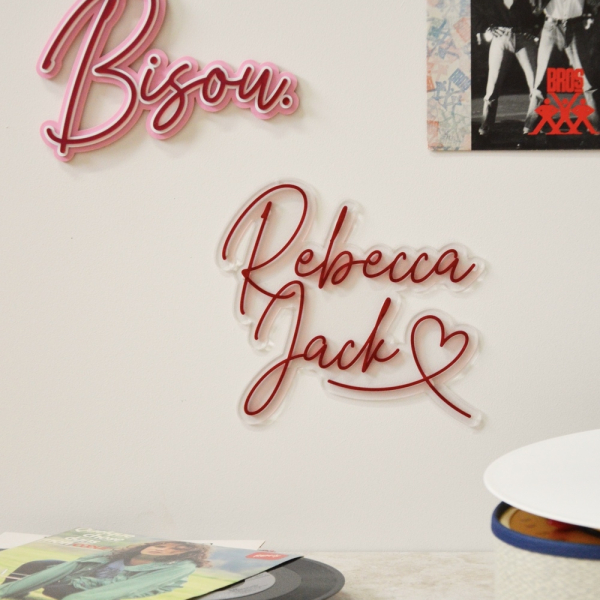 Décoration murale rétro style néon, prénoms personnalisés plexiglas