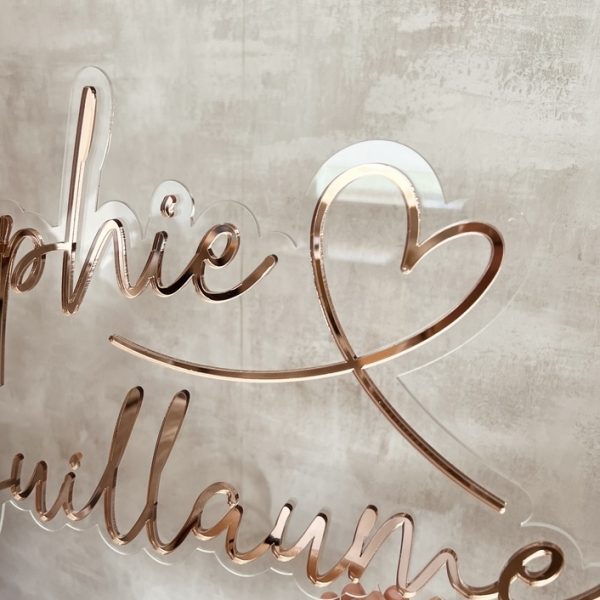 Enseigne prénom enfant plexi miroir rose gold