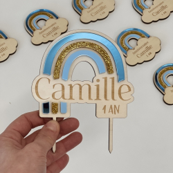 Cake topper anniversaire personnalisé arc-en-ciel