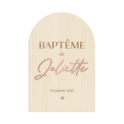 Panneau de bienvenue en bois baptême calligraphie