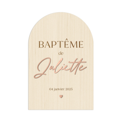 Panneau de bienvenue en bois baptême calligraphie