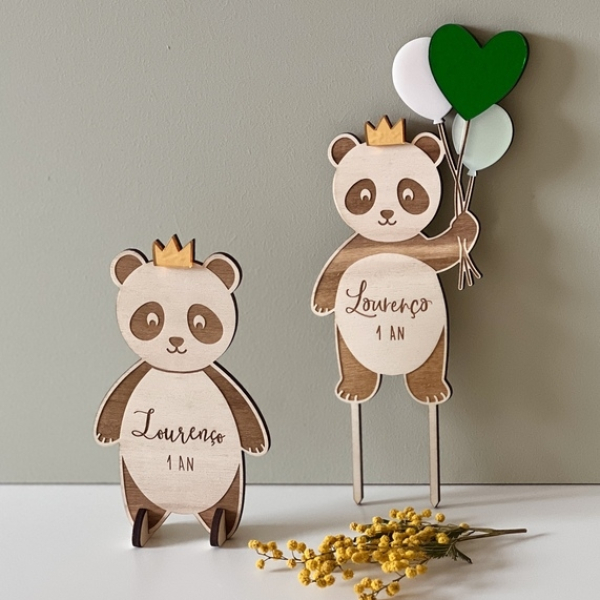 Cake topper anniversaire panda et ballons