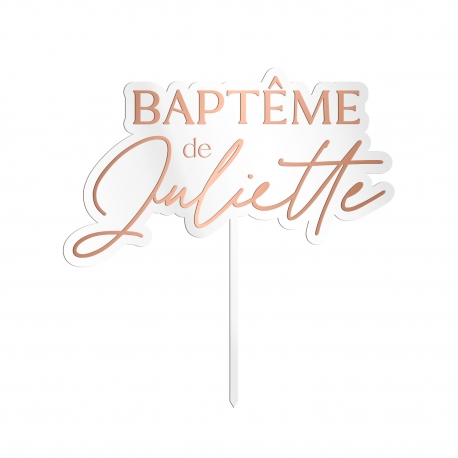 Cake topper baptême personnalisé, cake topper plexiglas rose gold