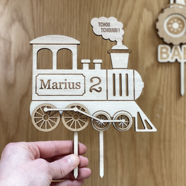 Cake topper train en bois à personnaliser, locomotive vintage