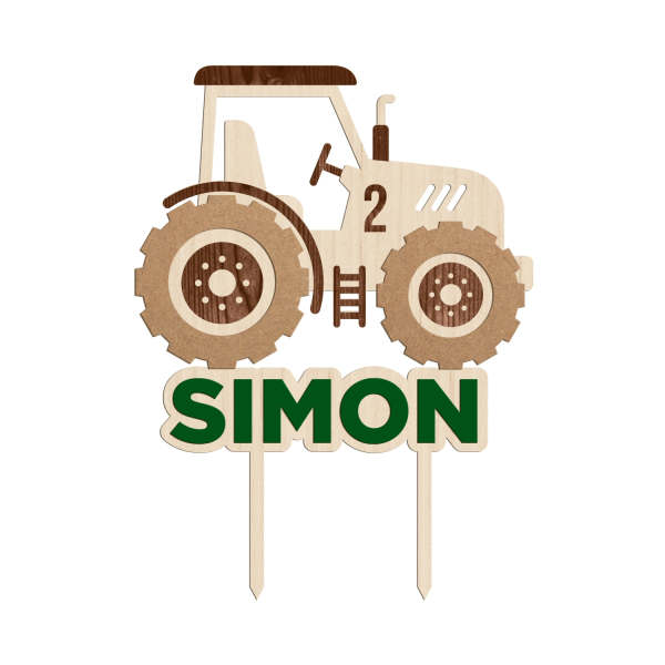 Cake topper personnalisé en bois tracteur véhicule de chantier