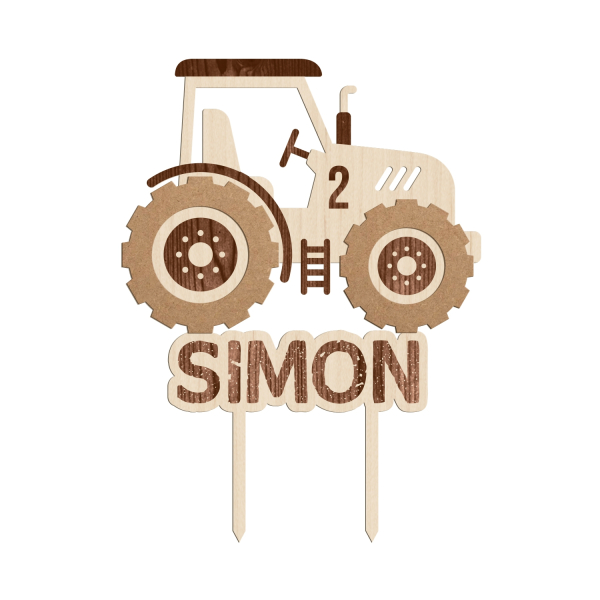 Cake topper en bois tracteur, anniversaire véhicules