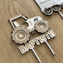 Cake topper en bois personnalisé tracteur, thème véhicules