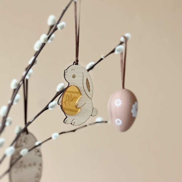 Décoration de Pâques à suspendre, arbre de Pâques lapin en bois
