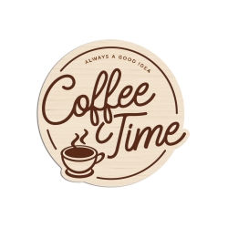 Enseigne ronde en bois style rétro Coffee Time