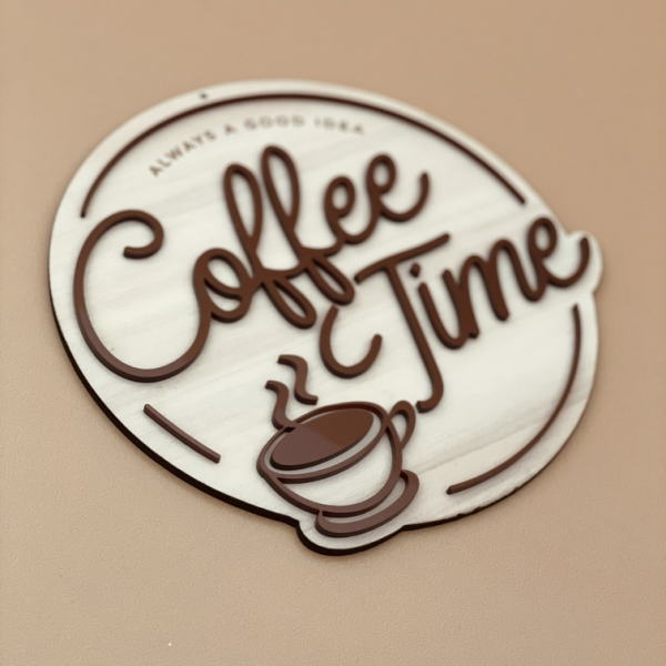 Enseigne ronde en bois style rétro Coffee Time