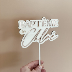 Cake topper baptême personnalisé bois et rose gold