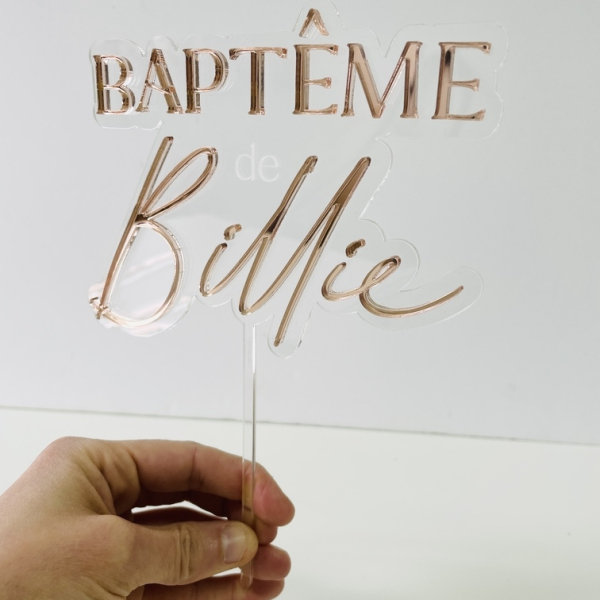 Cake topper baptême personnalisé plexiglas