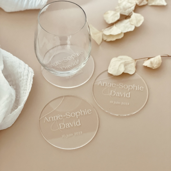 Sous de verre mariage personnalisés, cadeaux d'invités originaux