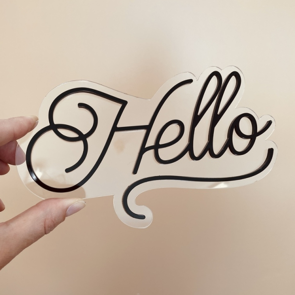 Enseigne style néon Hello plexiglas noir