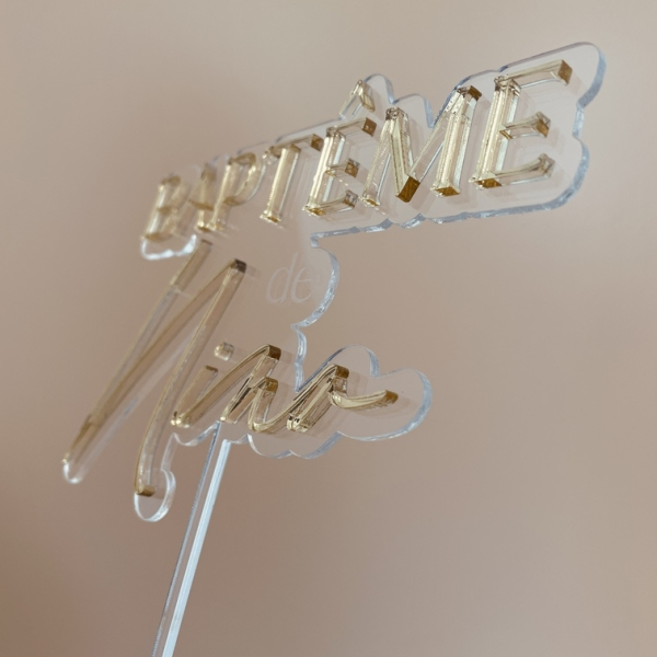 Cake topper personnalisé plexiglas baptême minimaliste