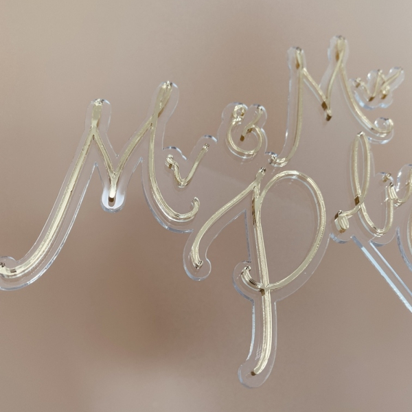 Cake topper mariage à personnaliser plexiglas transparent et champagne