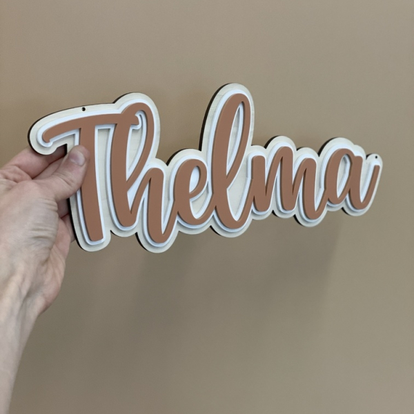 Enseigne prénom en bois et terracotta à personnaliser