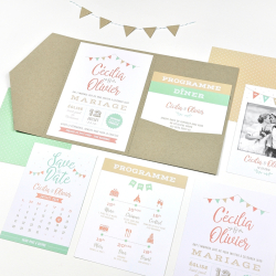 Invitation mariage personnalisé mariage guinguette pochette kraft