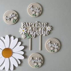 Joli cake topper marguerite à personnaliser, cake topper plexiglas