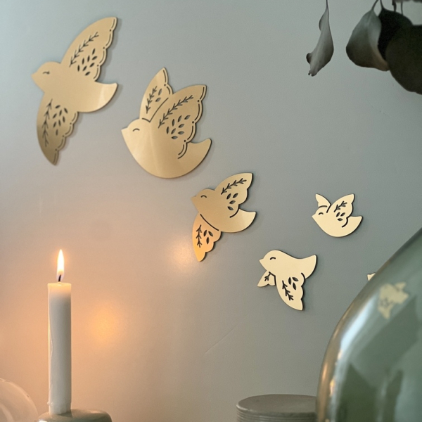 Bijoux de mur forme oiseaux effet laiton, cadeau maman