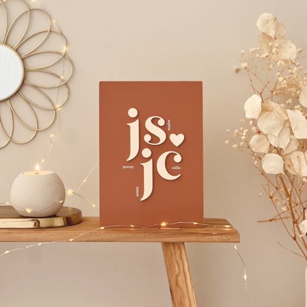 Affiche terracotta initiales de famille, affiche originale à personnaliser