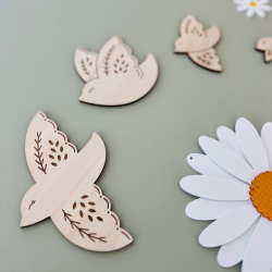 Oiseaux en bois à accrocher au mur, décoration murale poétique