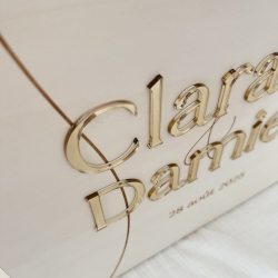 Urne de mariage en bois à personnaliser, prénoms en plexiglas miroir