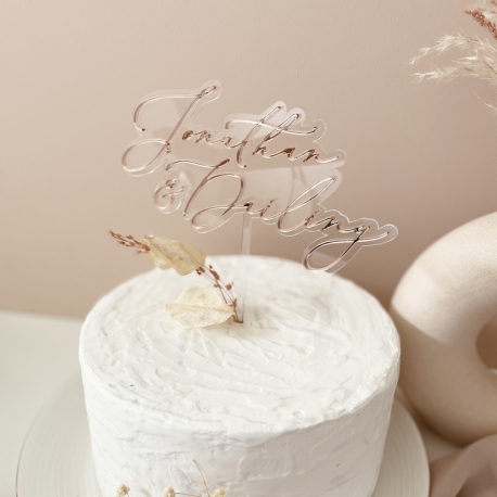 Cake topper mariage personnalisé élégant avec plexiglas