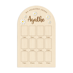 Panneau en bois personnalisé première année, thème marguerite
