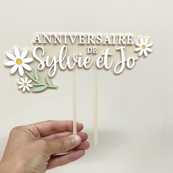 Cake topper marguerite anniversaire personnalisé