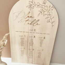 Plan de table original en bois, mariage fleuri 