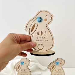 Faire-part de naissance personnalisé en bois, faire-part lapin